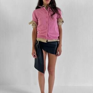 Pink short sleeve button up sweater